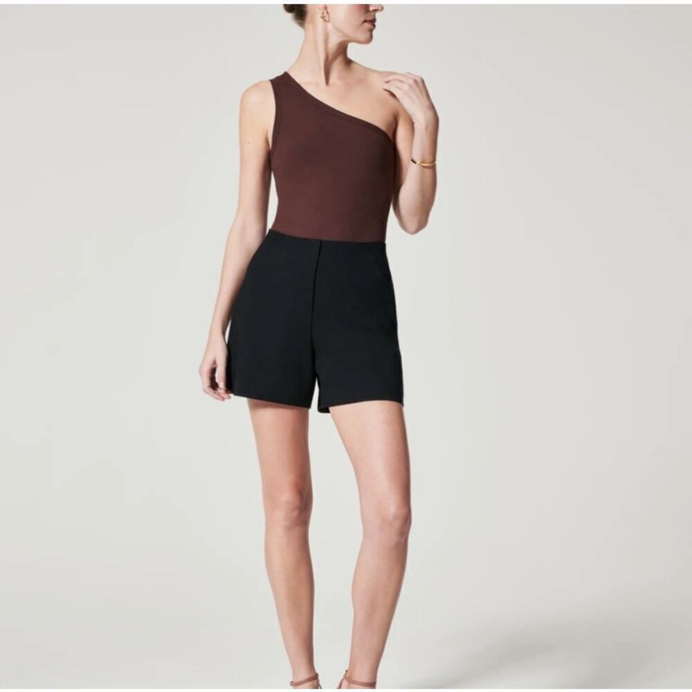 NWT Spanx Ribbed One Shoulder Bodysuit Raisin Brown Top Size M Suit Yourself